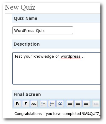 Quizzin WordPress Plugin - Create