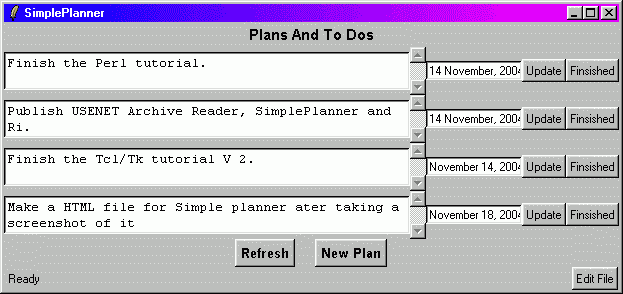 Screen shot of Simple Planner program in action